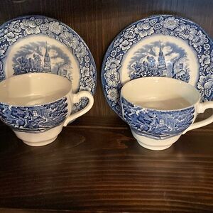 Liberty blue 2 Cup and Saucers